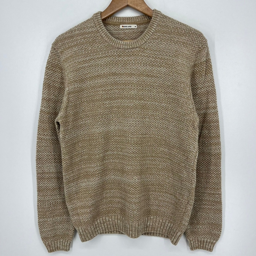 Marine Layer Mens Marled Crewneck Sweater Tan White Knit Size M